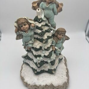 Vintage Angel Christmas Tree Figurine Ceramic 2-Piece Holiday Decor No Light Kit